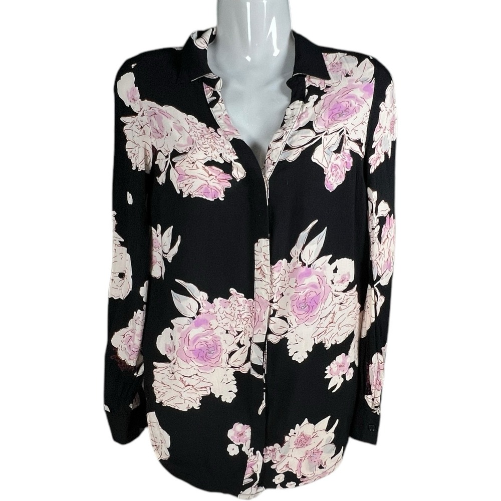 Candies‎ Womens Button-Down Floral Blouse Size XS Pink black Whimsigoth Dopamine